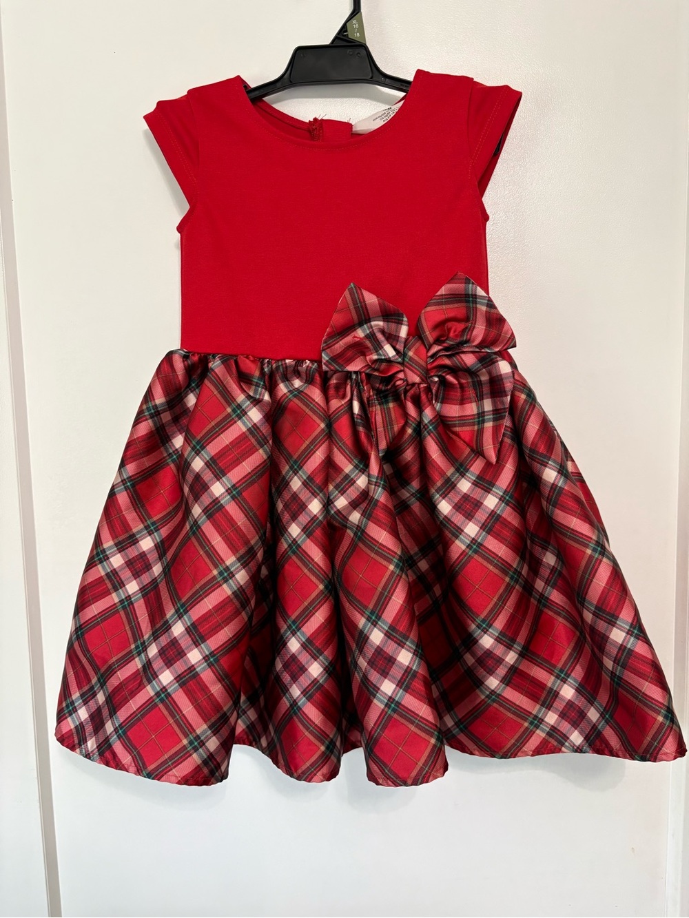 H&M Girls Red Plaid Holiday Dress 3T 4T Christmas Party Bow Flared EUC